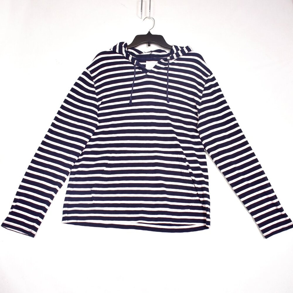 J Crew Navy Blue Stripe Hoodie Size Medium 100 % Cotton